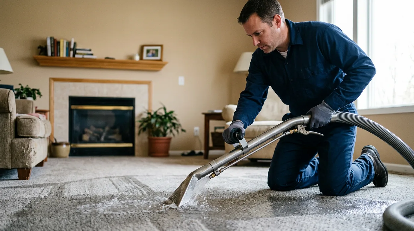 Water damage restoration technician working near Camby, IN
